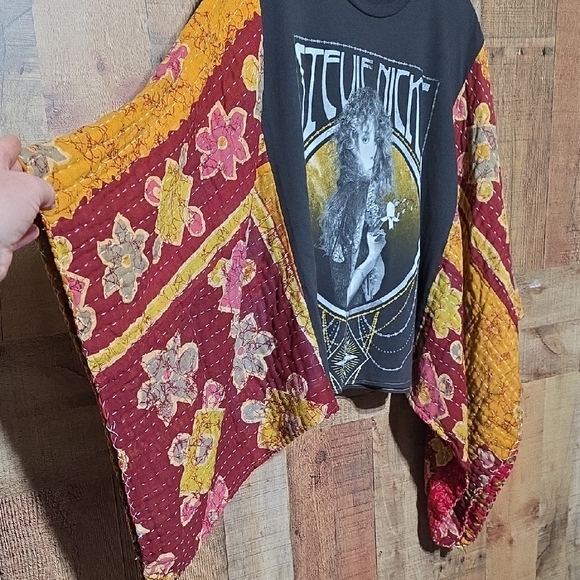 Upcycled Stevie Nicks Graphic Kantha Kimono Sleeve Top - Picture 4 of 7